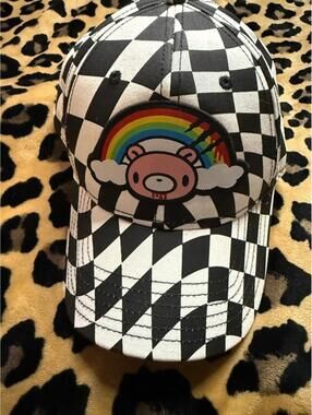 Rainbow Gloomy bear snapback hat cap adjustable checkered print Hot Topic